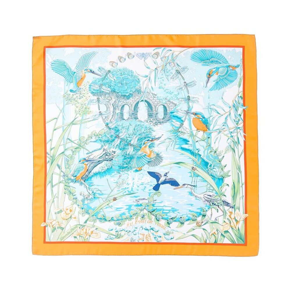 Hermès Au Bord De L'eau By Laurence Bourthoumieux Mm Printed Silk Scarf